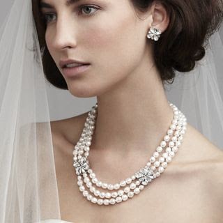 The Grace Necklace by Elizabeth Bower features Swarovski crystals and pearls, 3 strand and Rhodium Plated. This brand new necklace is available to try on at The Barefaced Bride studio.